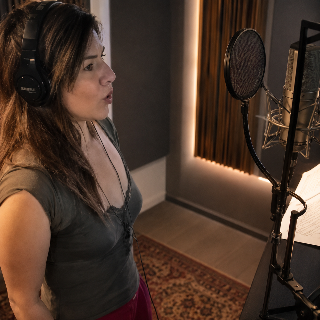 Lorette Baeumle en studio de doublage